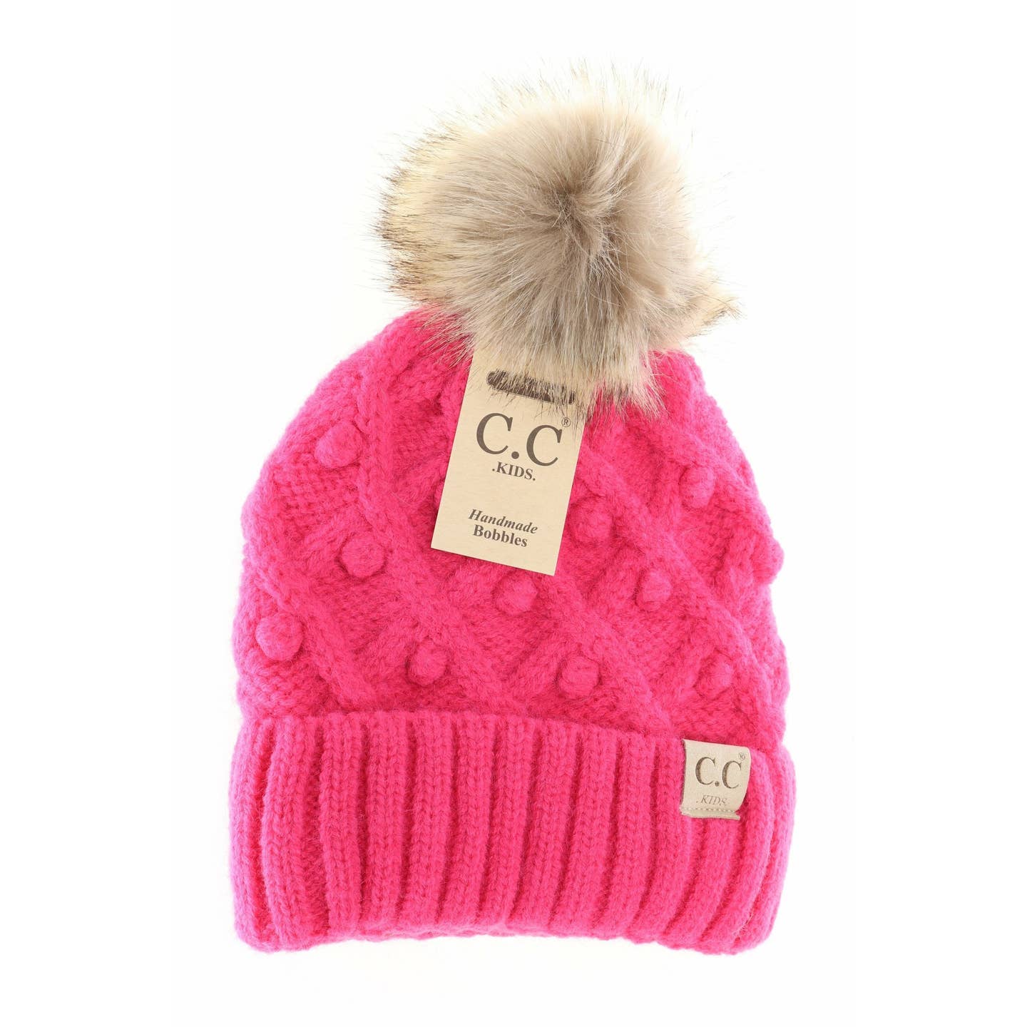 Kids Bobble Fur Pom Beanie