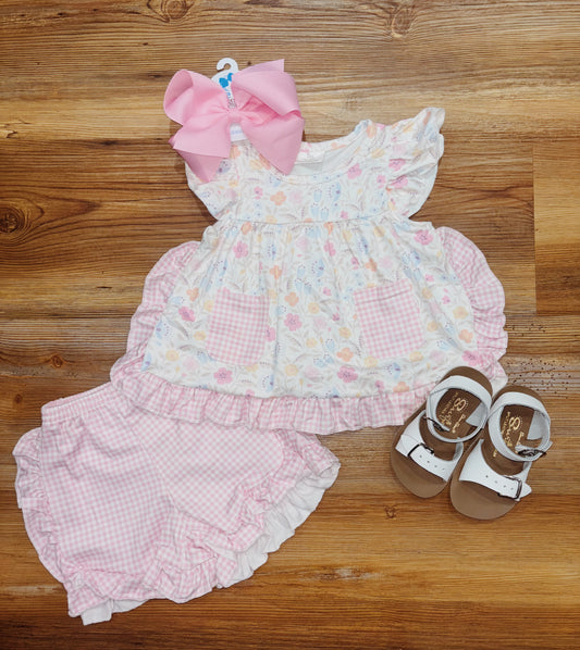 Floral Ruffle Plaid Set