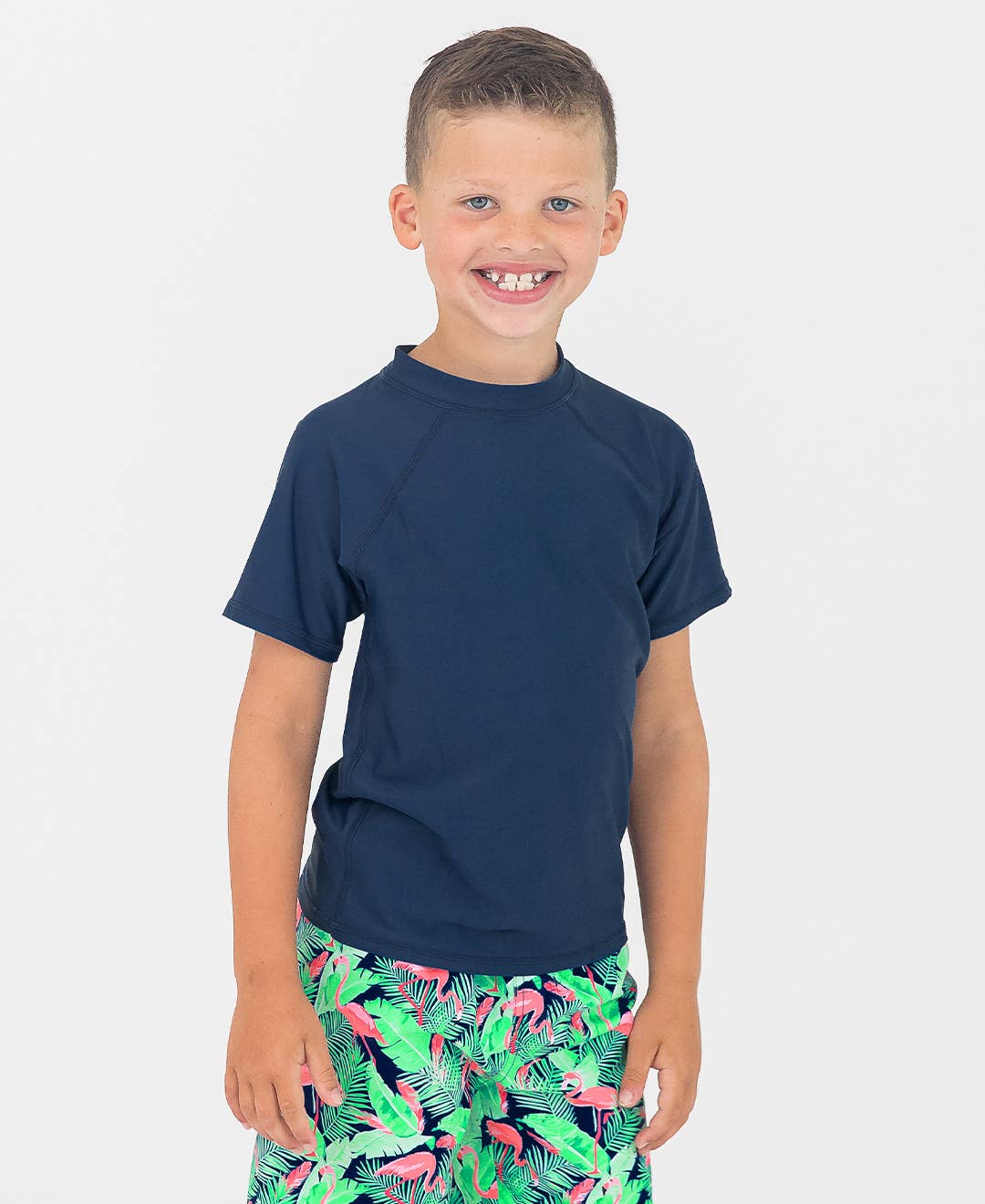 Boys Navy Short Sleeve Rash Guard