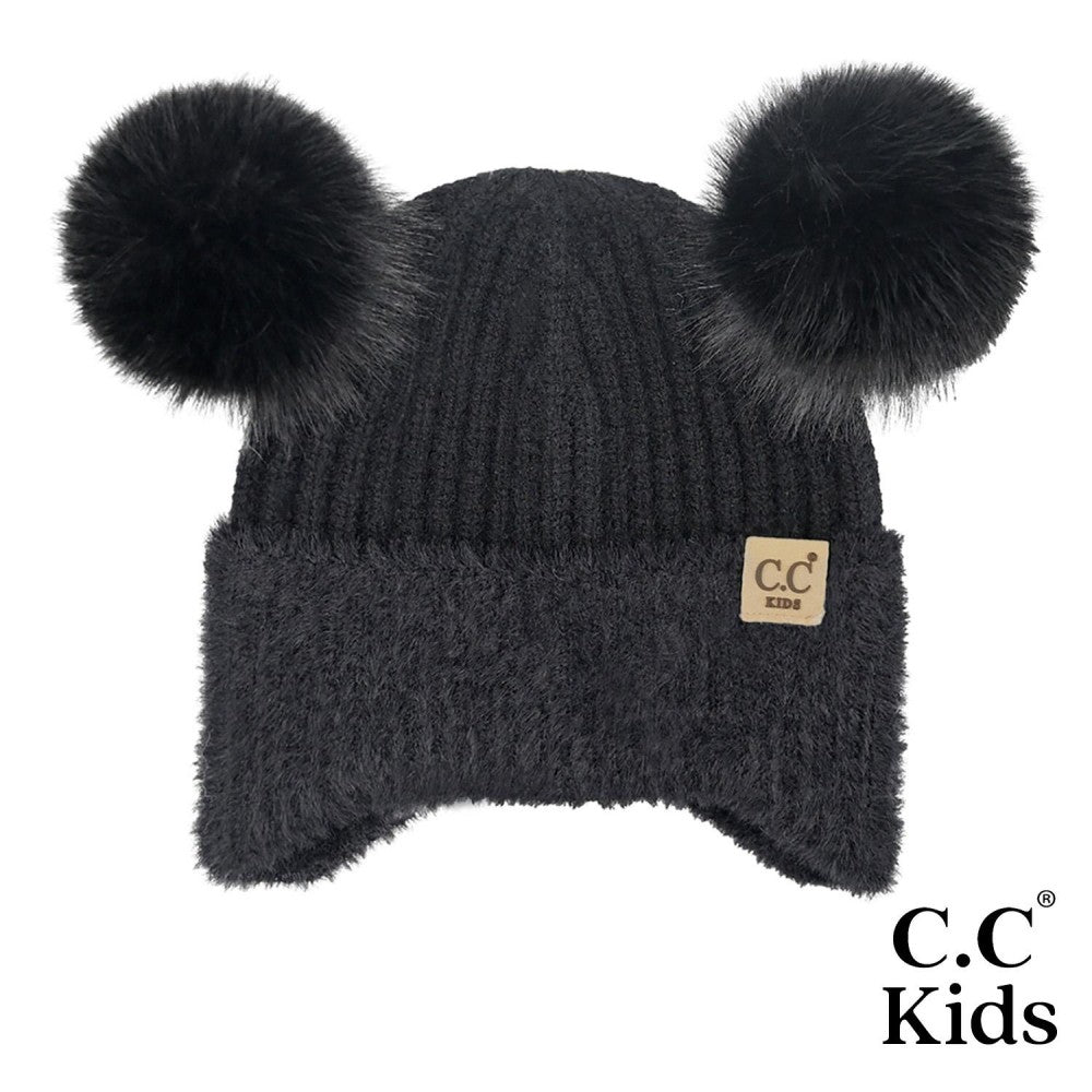 Kids Earflap Double Pom Beanie