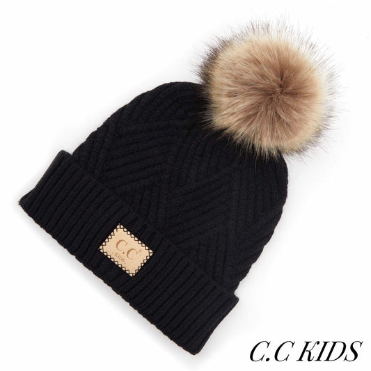 Kids Fur Pom Beanie