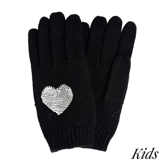 Kids Sequin Heart Gloves