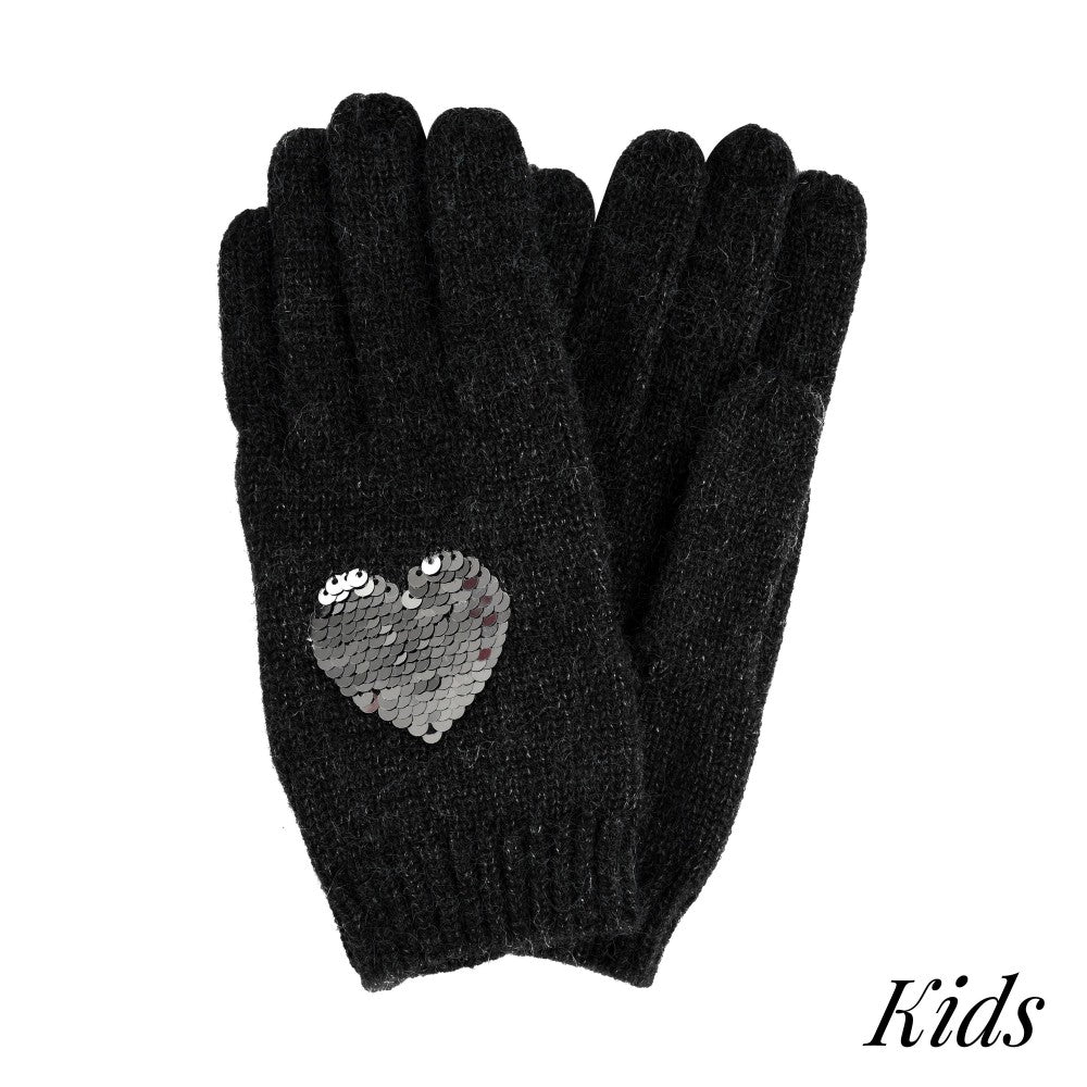 Kids Sequin Heart Gloves