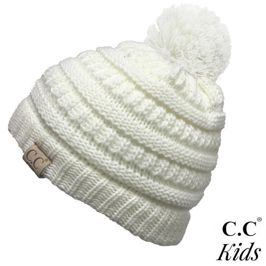 Kids Solid Knit Pom Beanie