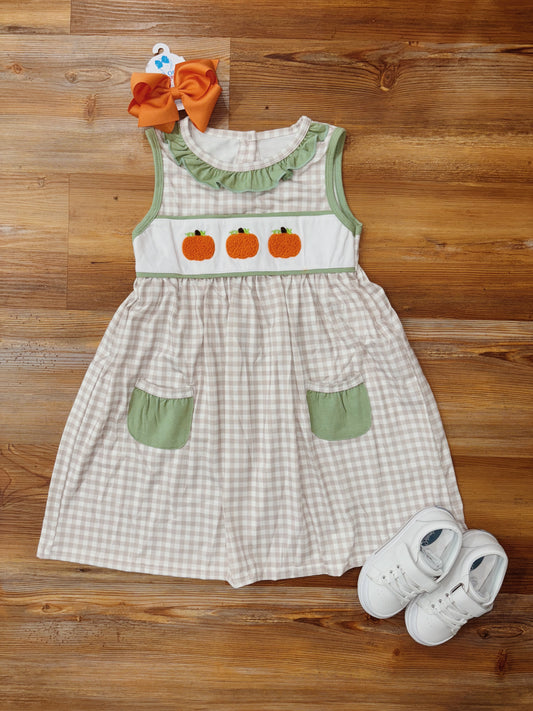 Plaid French Knot Pumpkin Dress