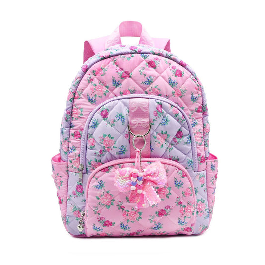 2 Tone Floral Quilted Backpack w/ Sequin Charm