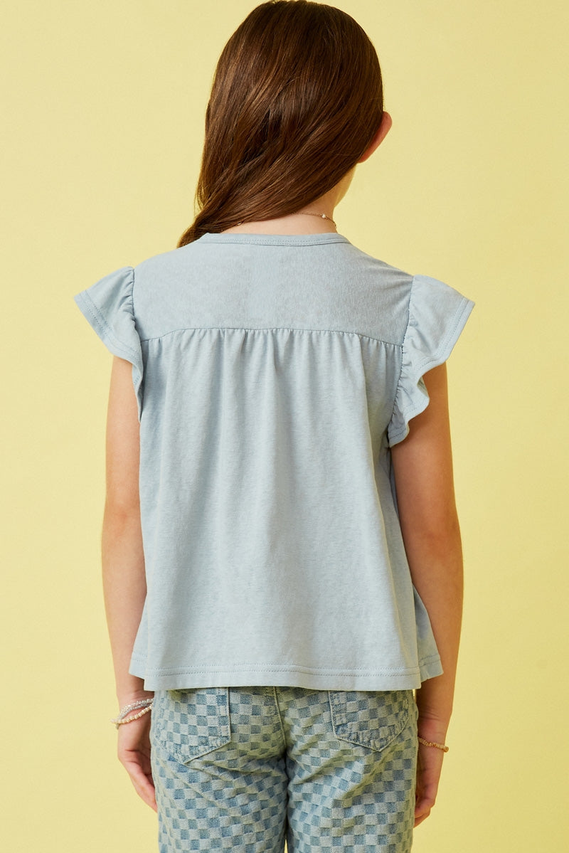 Blue Smocked Yoke Top