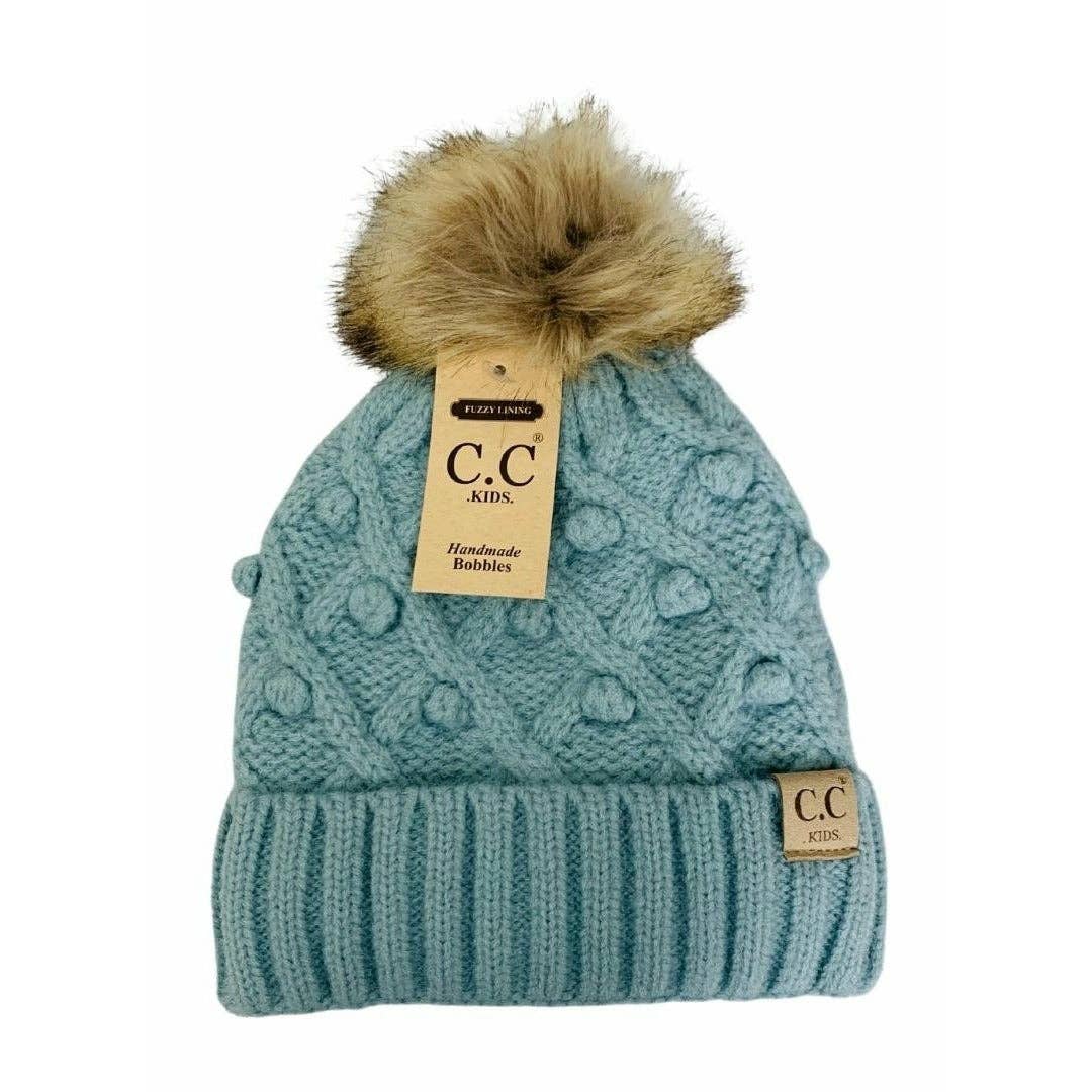 Kids Bobble Fur Pom Beanie