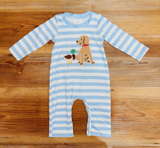 Boys Striped Dog & Duck Romper