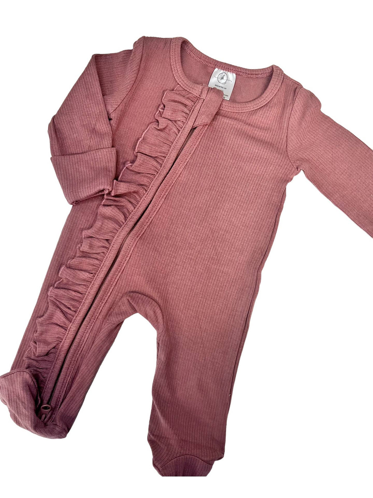 Ribbed Mauve Ruffle Footie