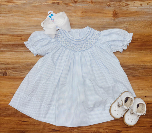 Blue Savannah Smocked Bishop Dress