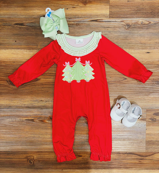 Girls Red Christmas Trees Romper