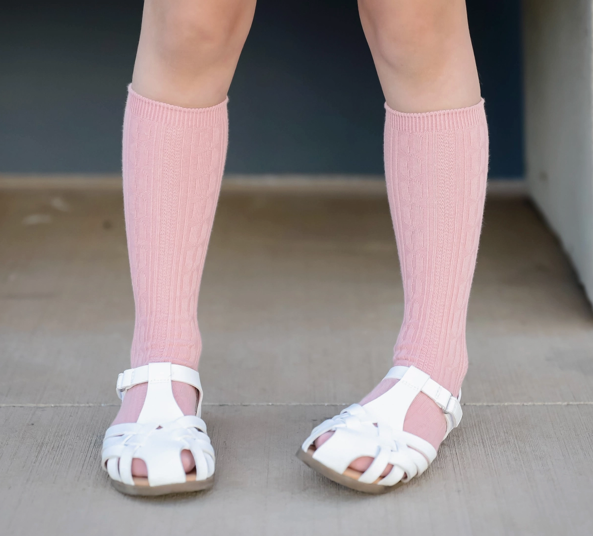 Blush Cable Knit Knee High Socks