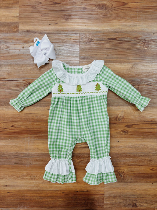 Girl Evergreen Gingham Romper