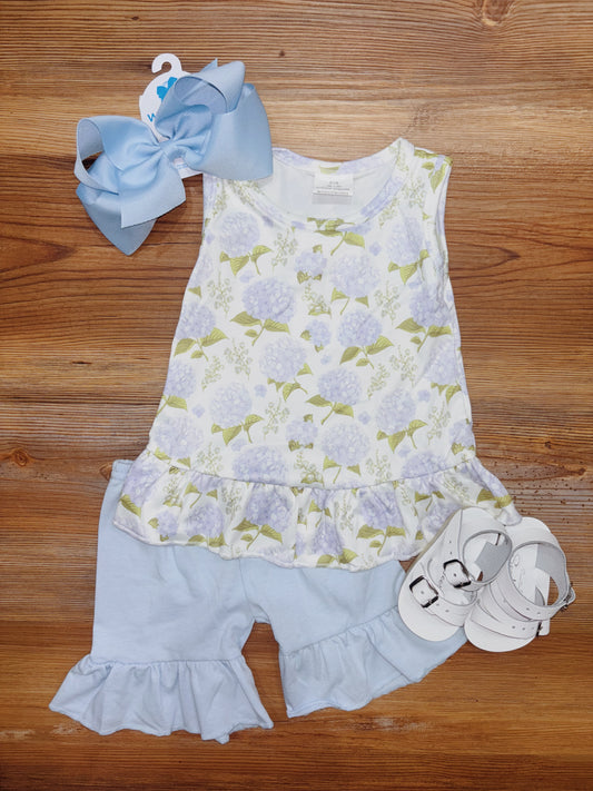 Blue Hydrangea Shorts Set