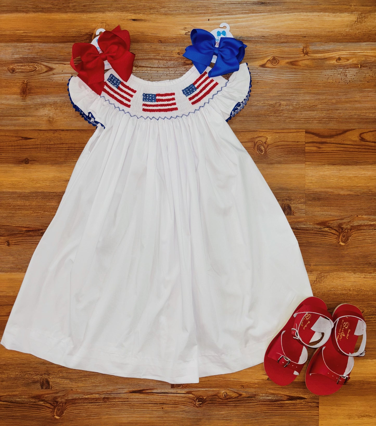 White Smocked Flag Dress