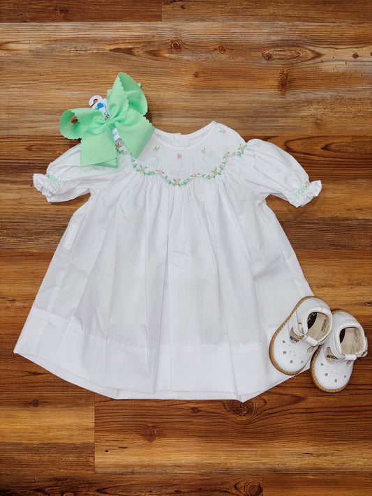 White Savannah Smocked Flower Dress