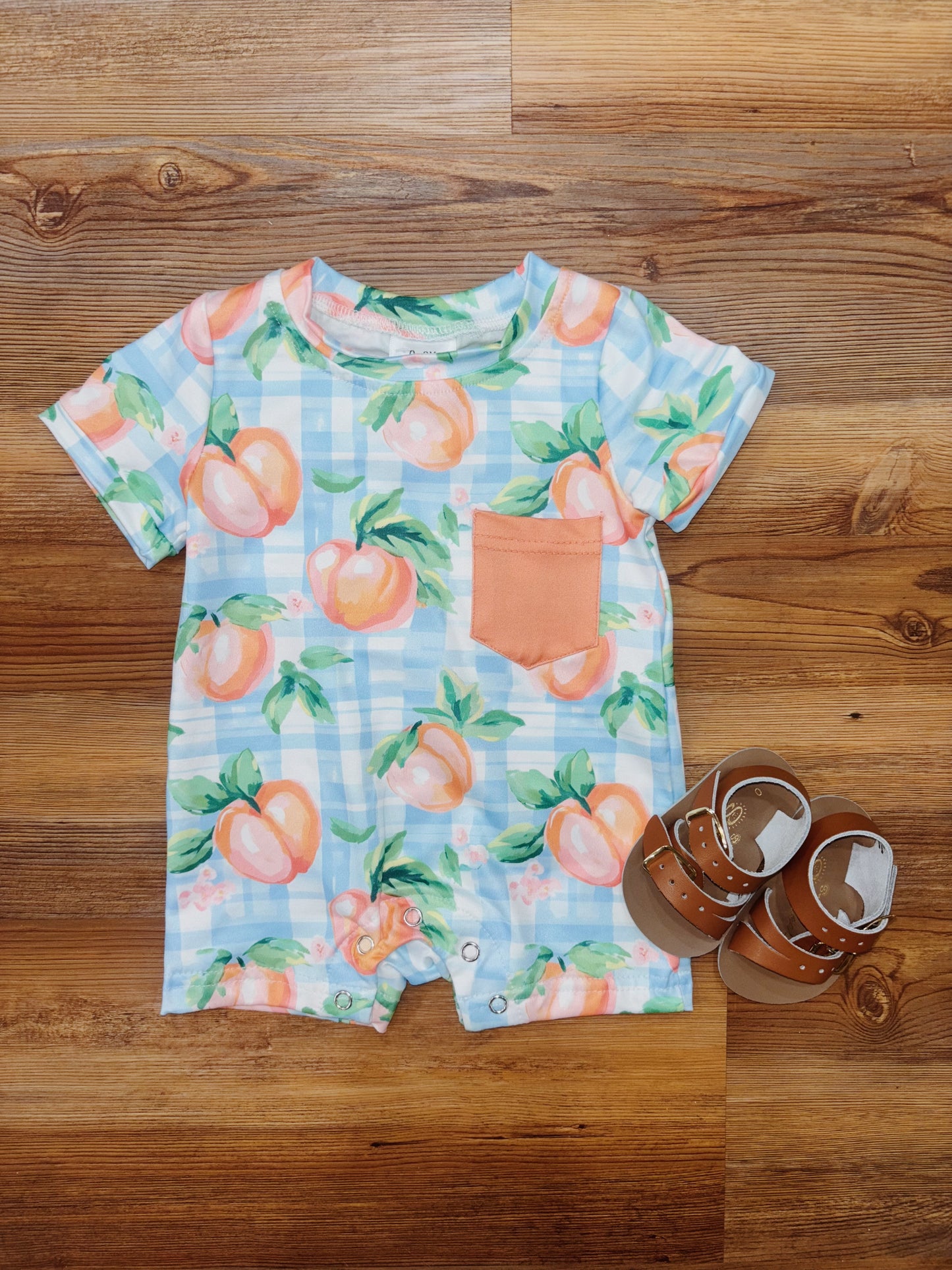 Boys Blue Plaid Peach Romper