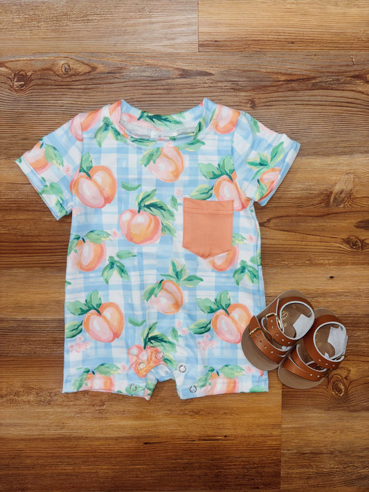 Boys Blue Plaid Peach Romper
