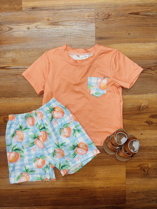 Boys Blue Plaid Peach Set