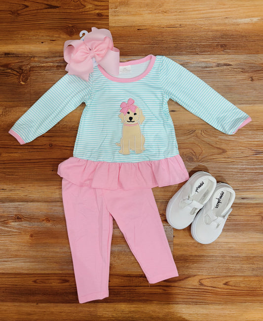 Girls Striped Dog Set