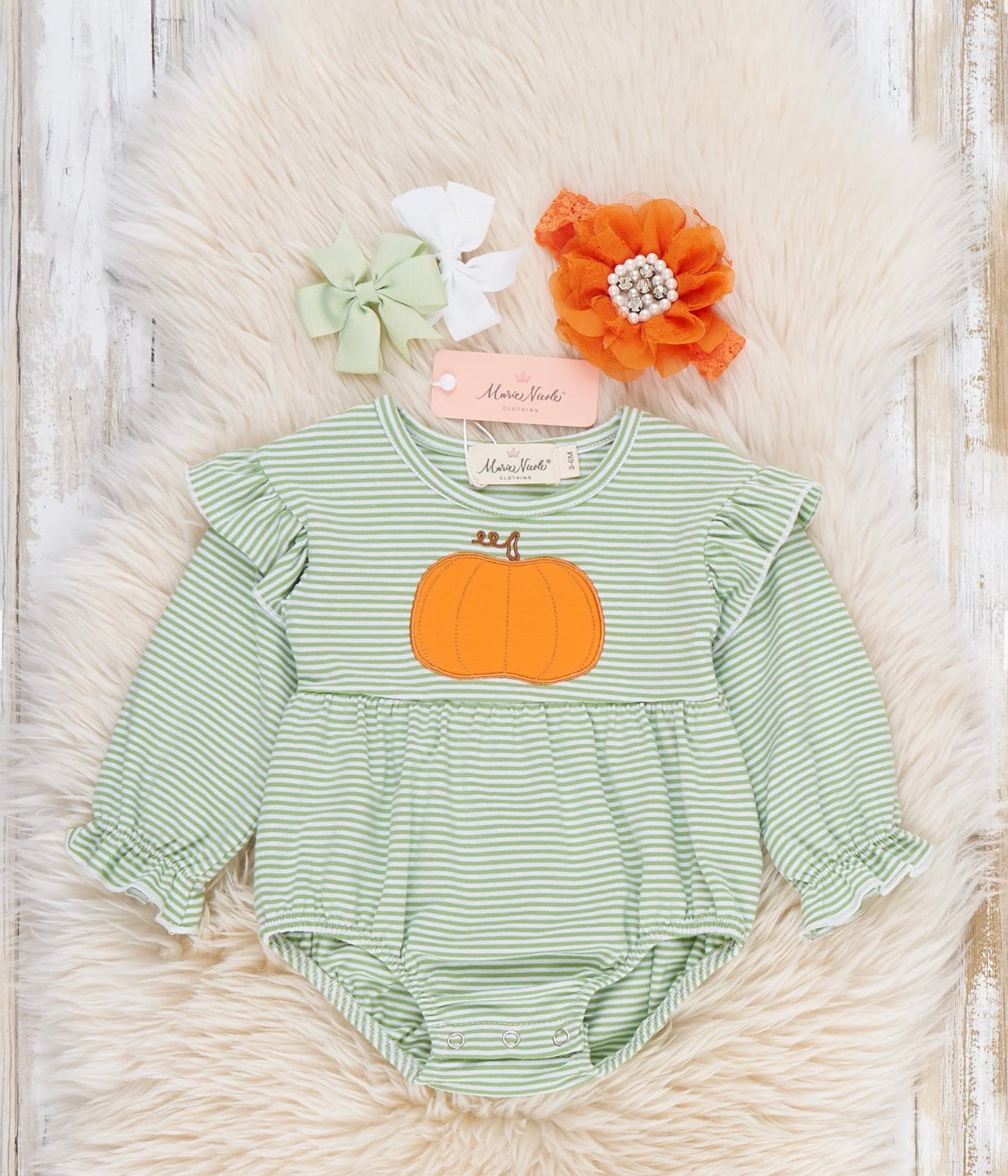 Pumpkin Embroidered Ruffle Romper