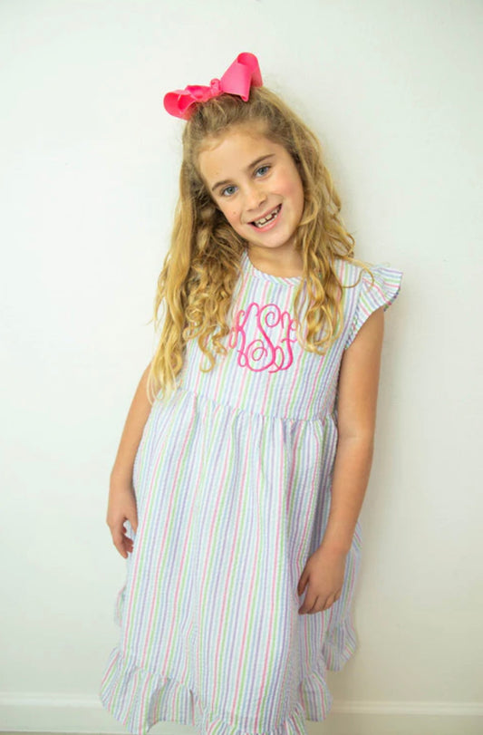 Girls Multicolor Seersucker Dress