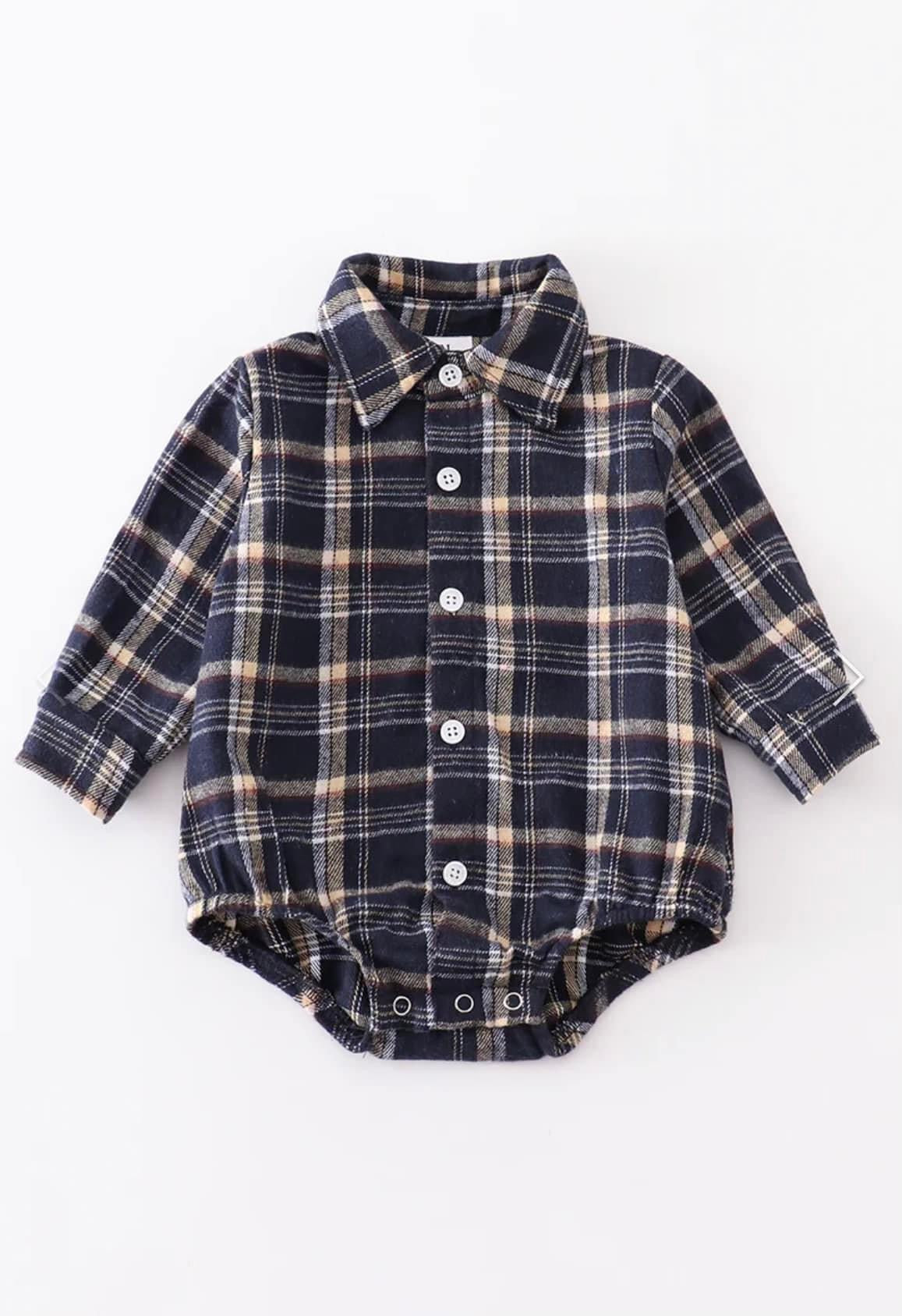 Boys Navy Plaid Bubble