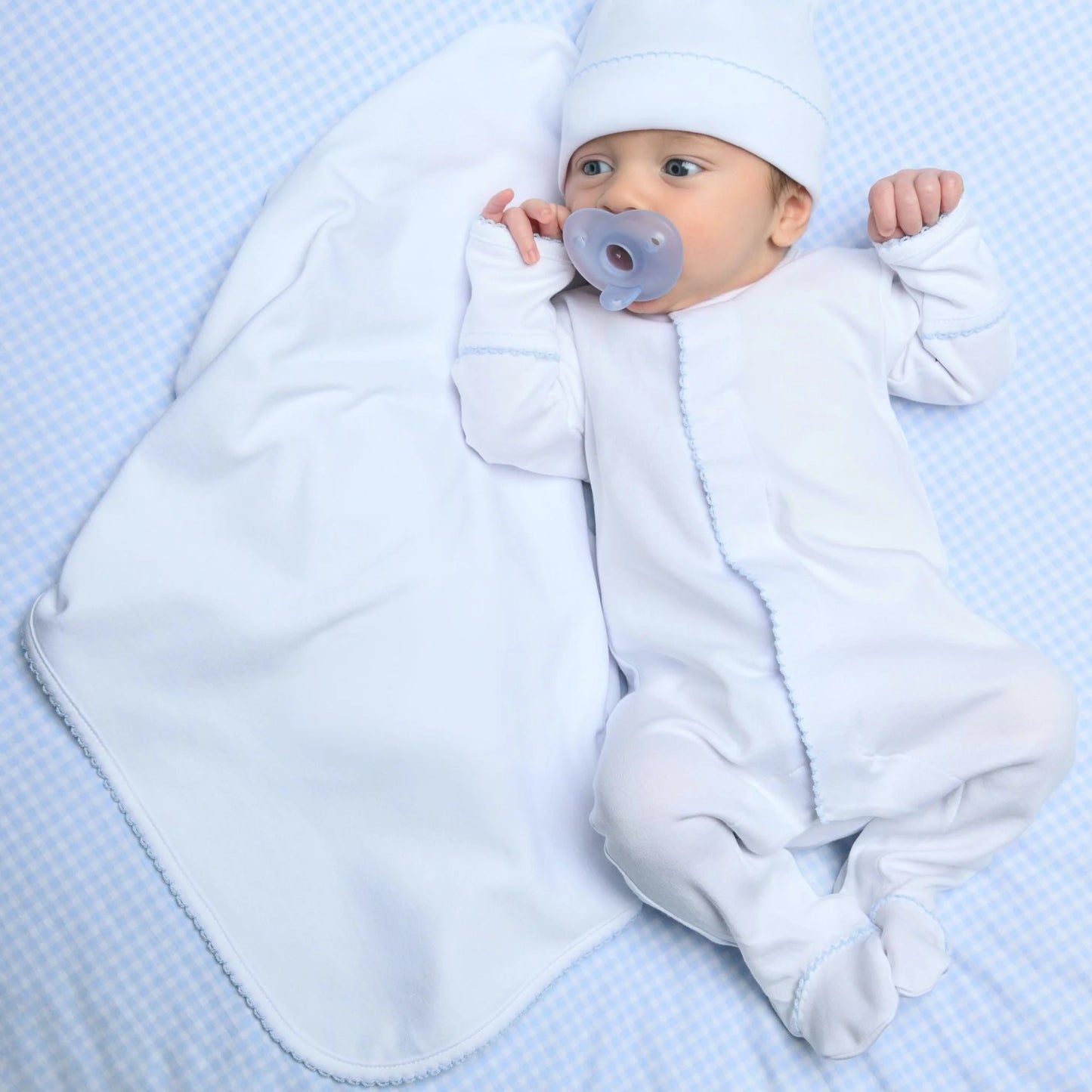 Essentials White with Blue Trim Footie