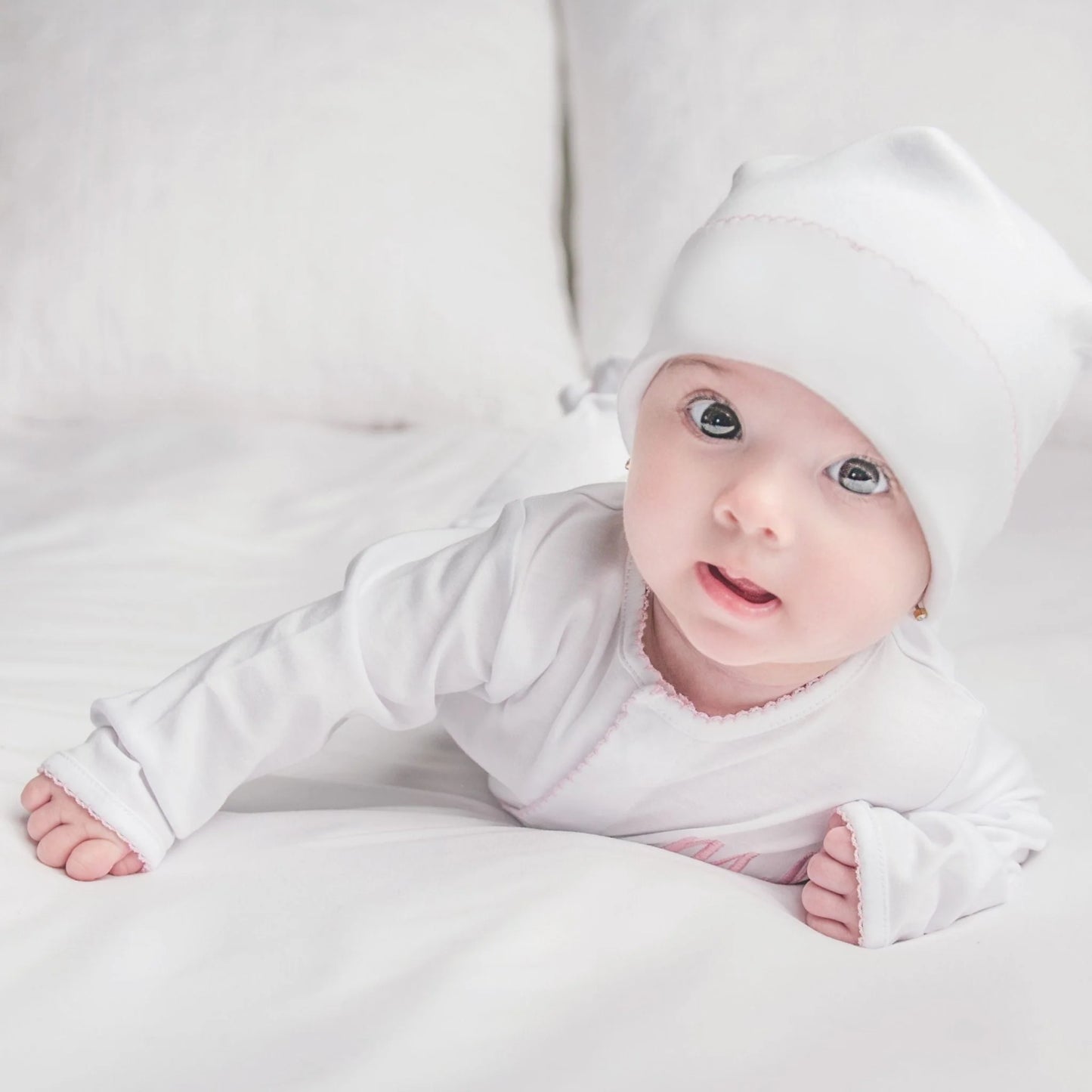 Essentials White with Pink Trim Footie
