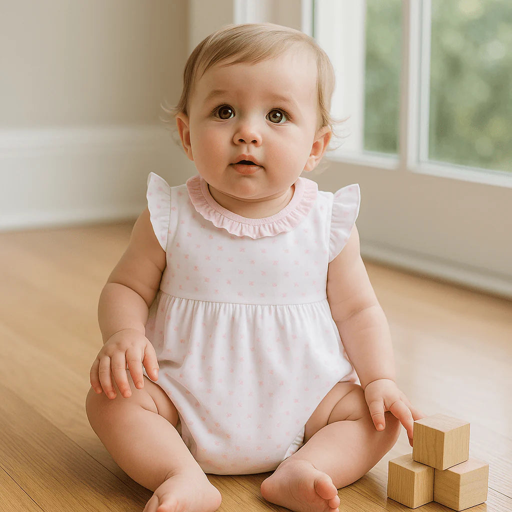 Gingham Dots Ruffle Bubble in Pink