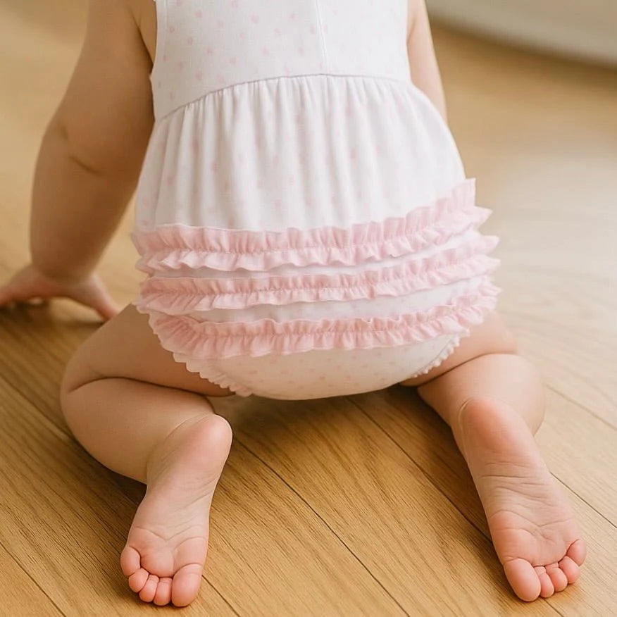Gingham Dots Ruffle Bubble in Pink