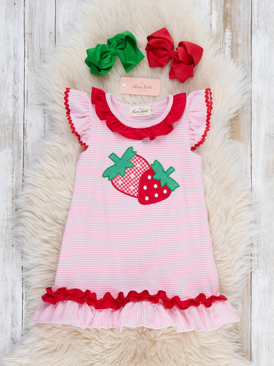 Striped Strawberry Ruffle Dress