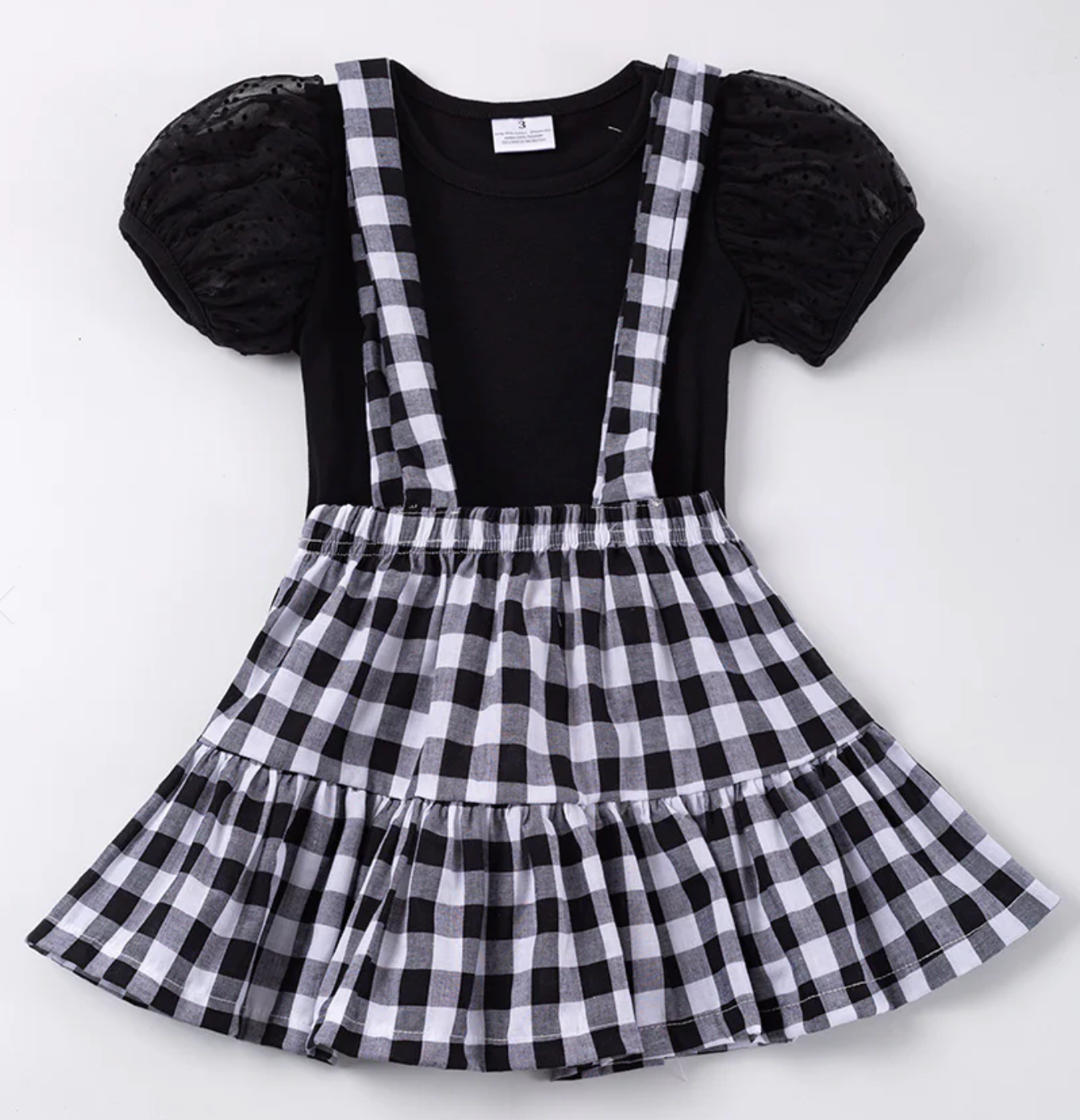 Black Plaid Strap Dress Set