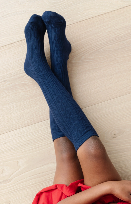 Navy Cable Knit Knee Socks