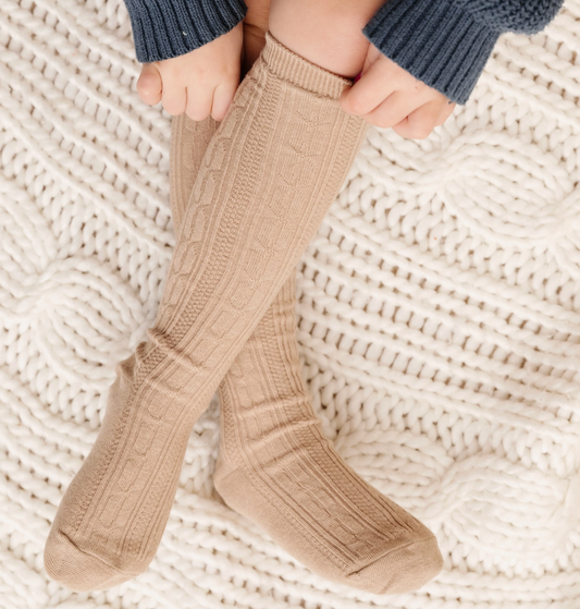 Oat Cable Knit Knee Socks