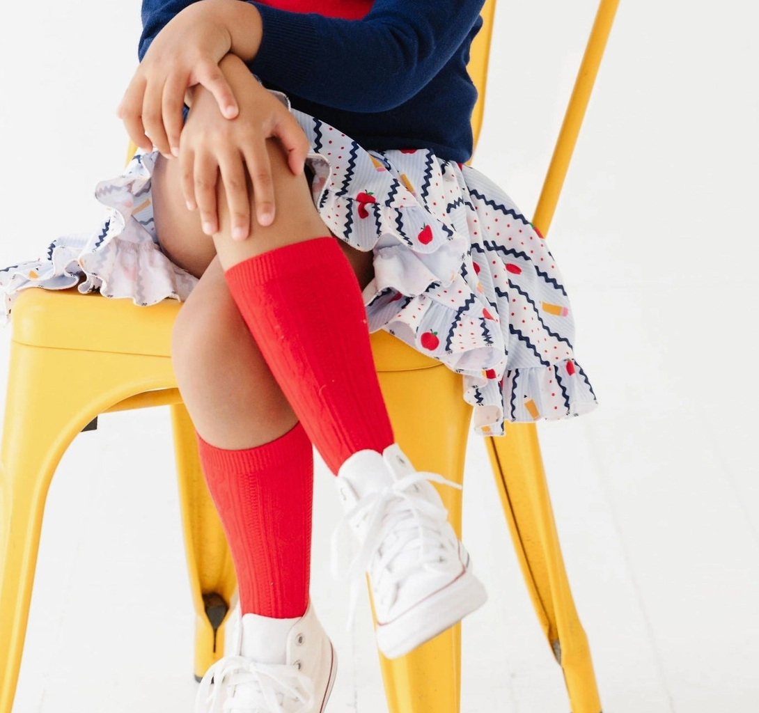 Apple Red Cable Knit Knee Socks