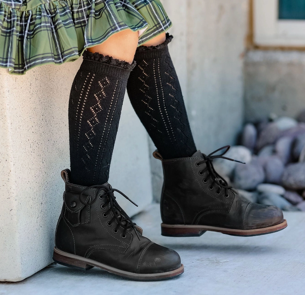 Black Fancy Lace Knee Socks