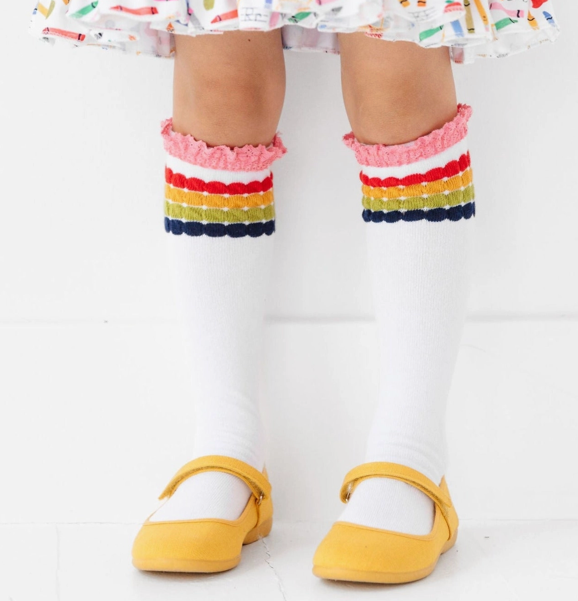 Rainbow Bubble Stripe Lace Knee Socks