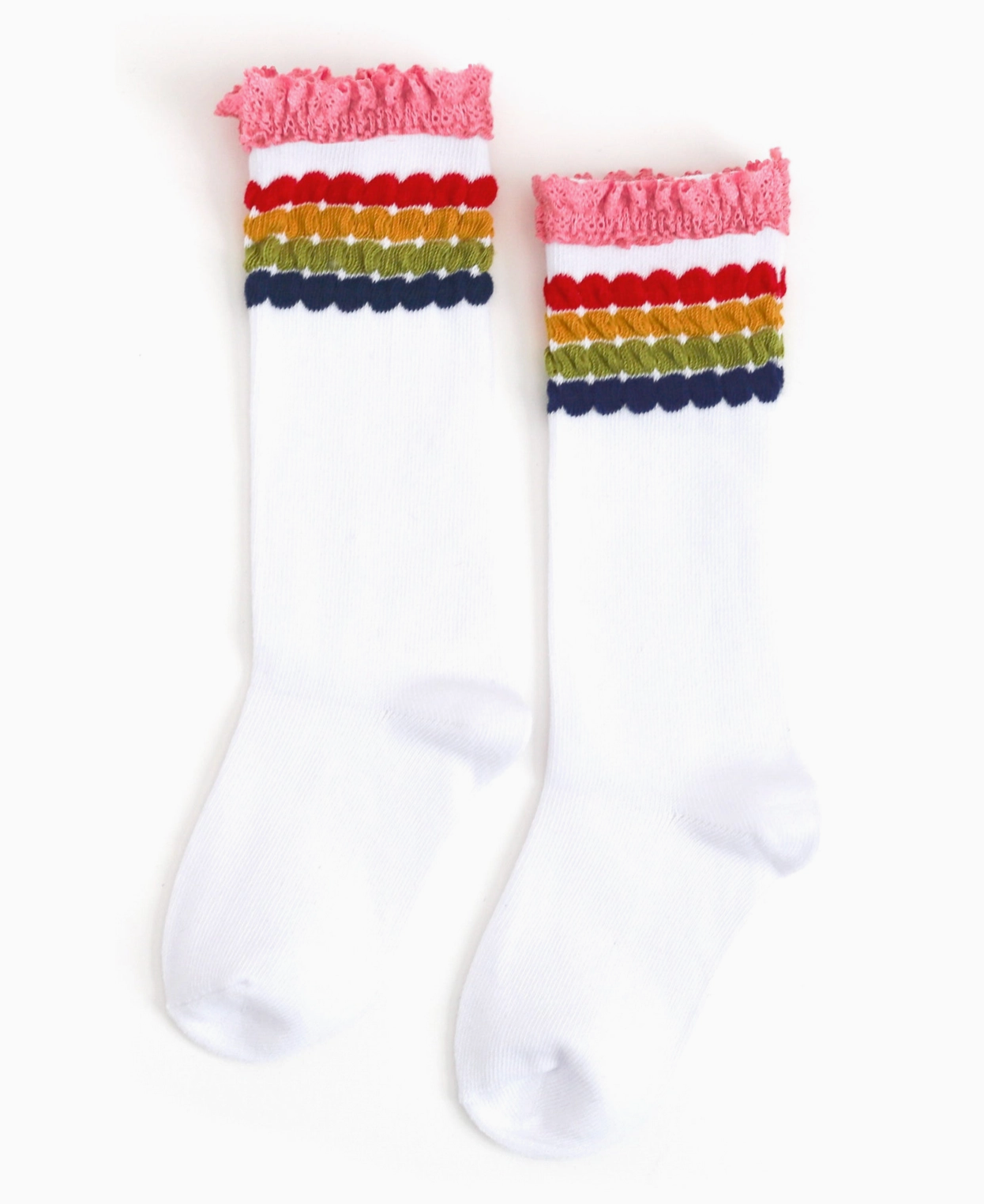 Rainbow Bubble Stripe Lace Knee Socks