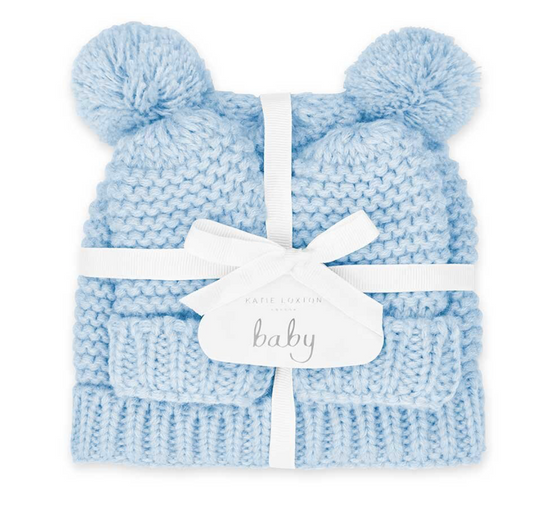 Blue Baby Hat & Mittens Set