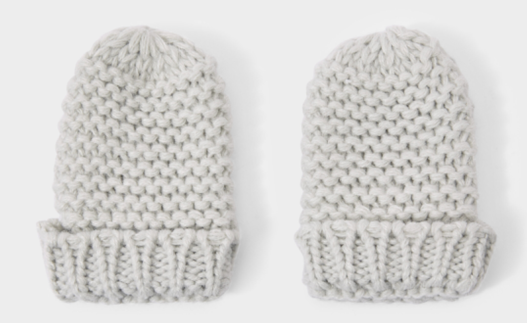 Grey Knitted Hat & Mittens Set