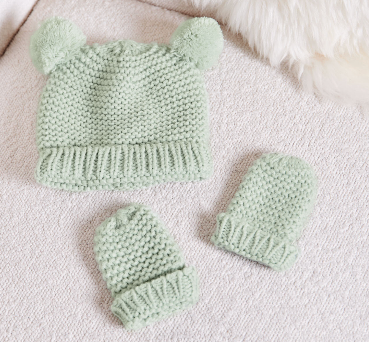 Sage Knitted Hat & Mittens Set