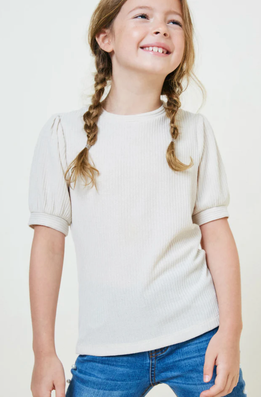 Cream Ribbed Puff Shirt