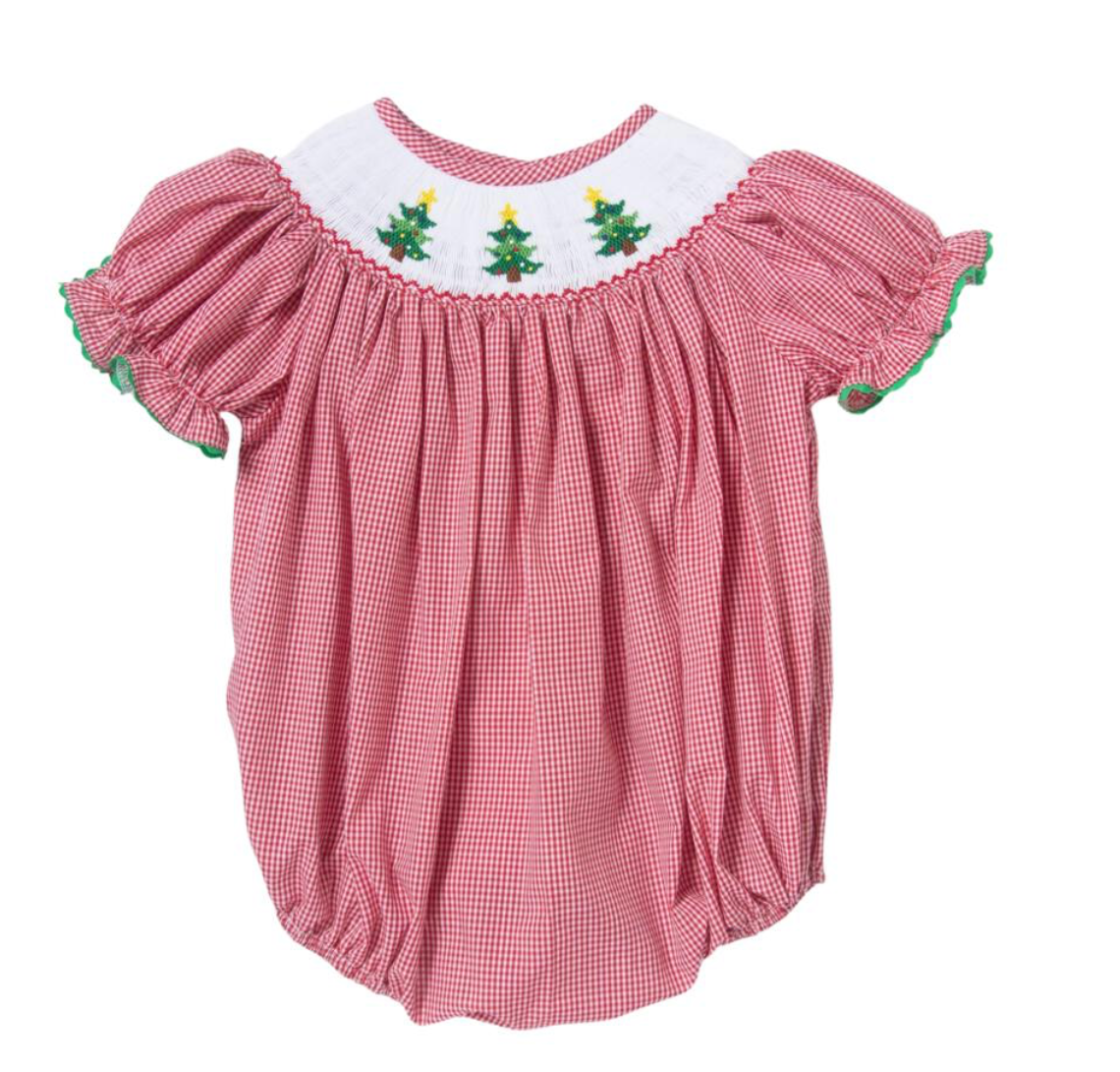 Girls Smocked Christmas Tree Bubble