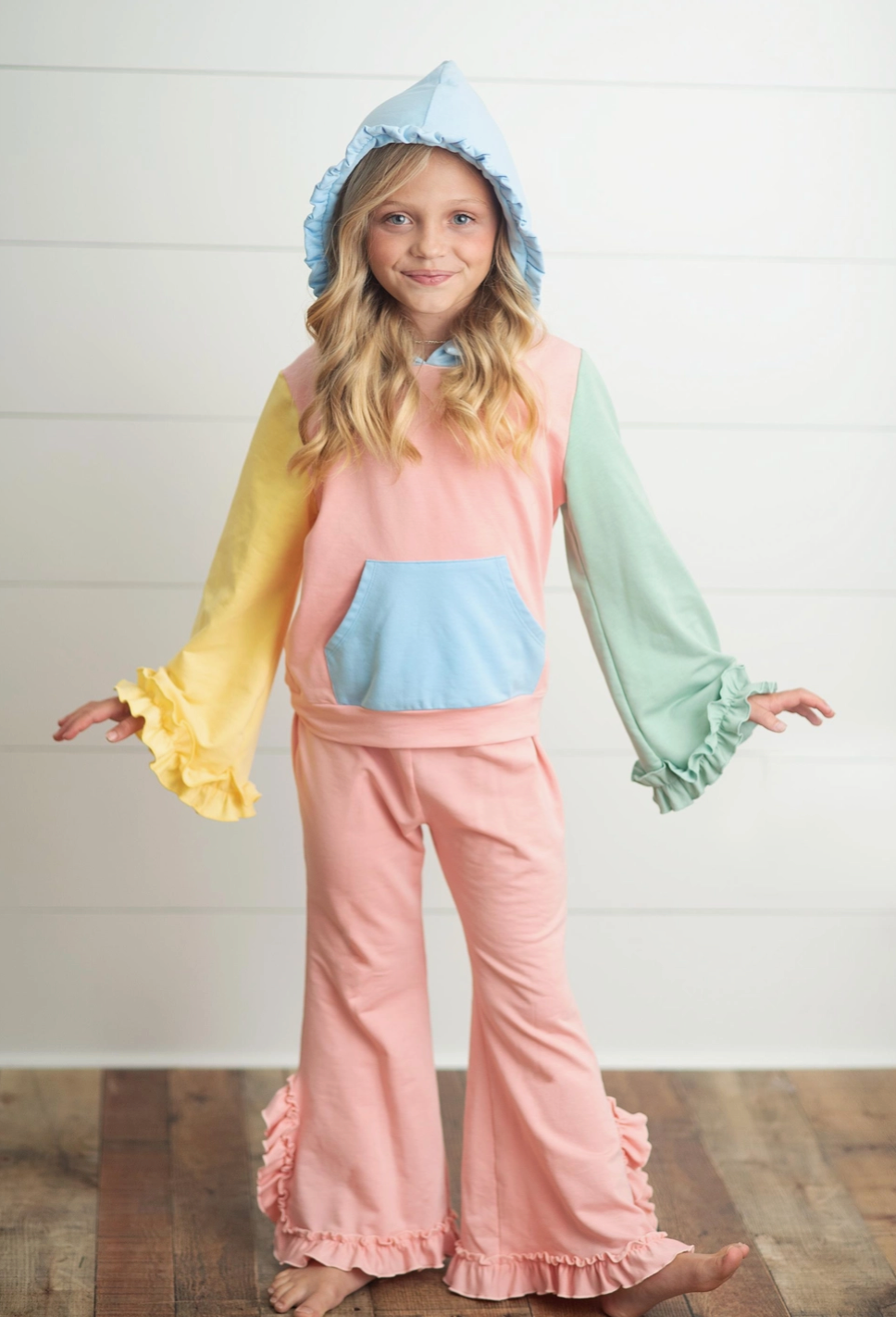 Pastel Color Block Hoodie Set