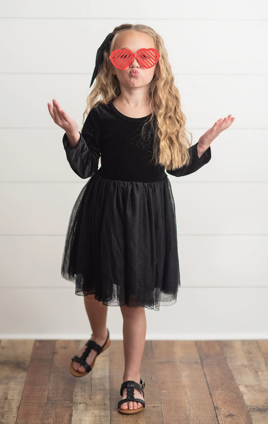 Classic Black Velvet Tulle Dress