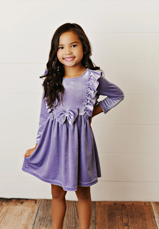 Lavender Velvet Bow Dress