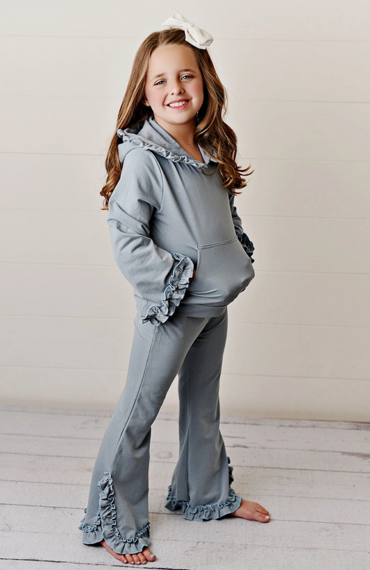 Gray Ruffle Hoodie Set