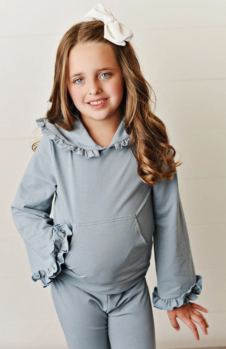 Gray Ruffle Hoodie Set